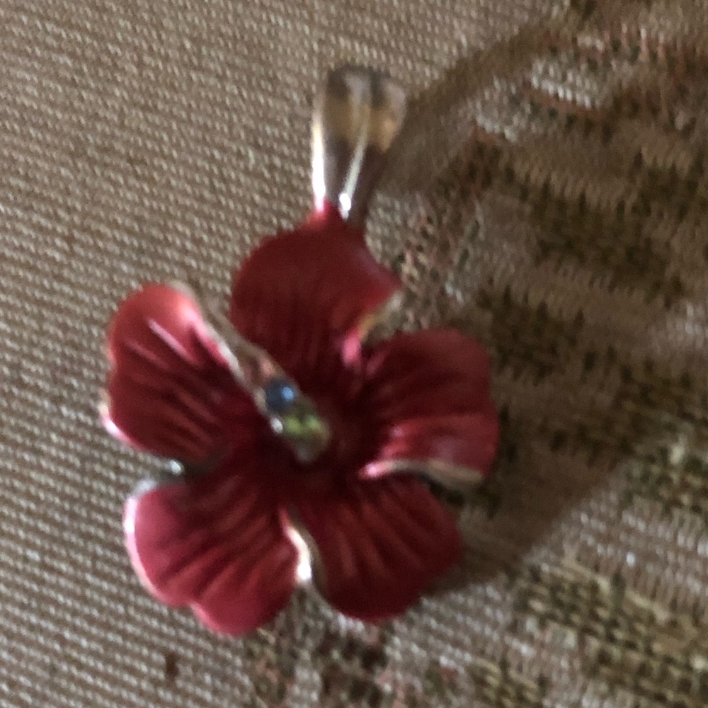 🌴Signed! Stainless Steel Hibiscus Enameled Pendent -583 $20 or $15 w/offer